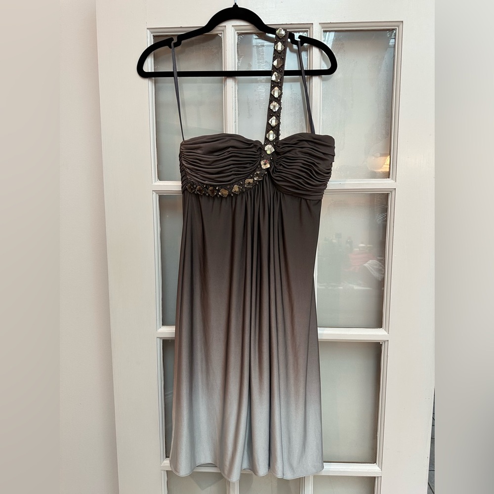 Vintage Y2K Cache Taupe Cream Ombre One Shoulder Sequin Beaded Dress Size 4 S